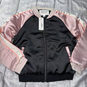 Gymboree Small (5/6) Girls Lightweight Satin Bomber Jacket Pink Black NEW